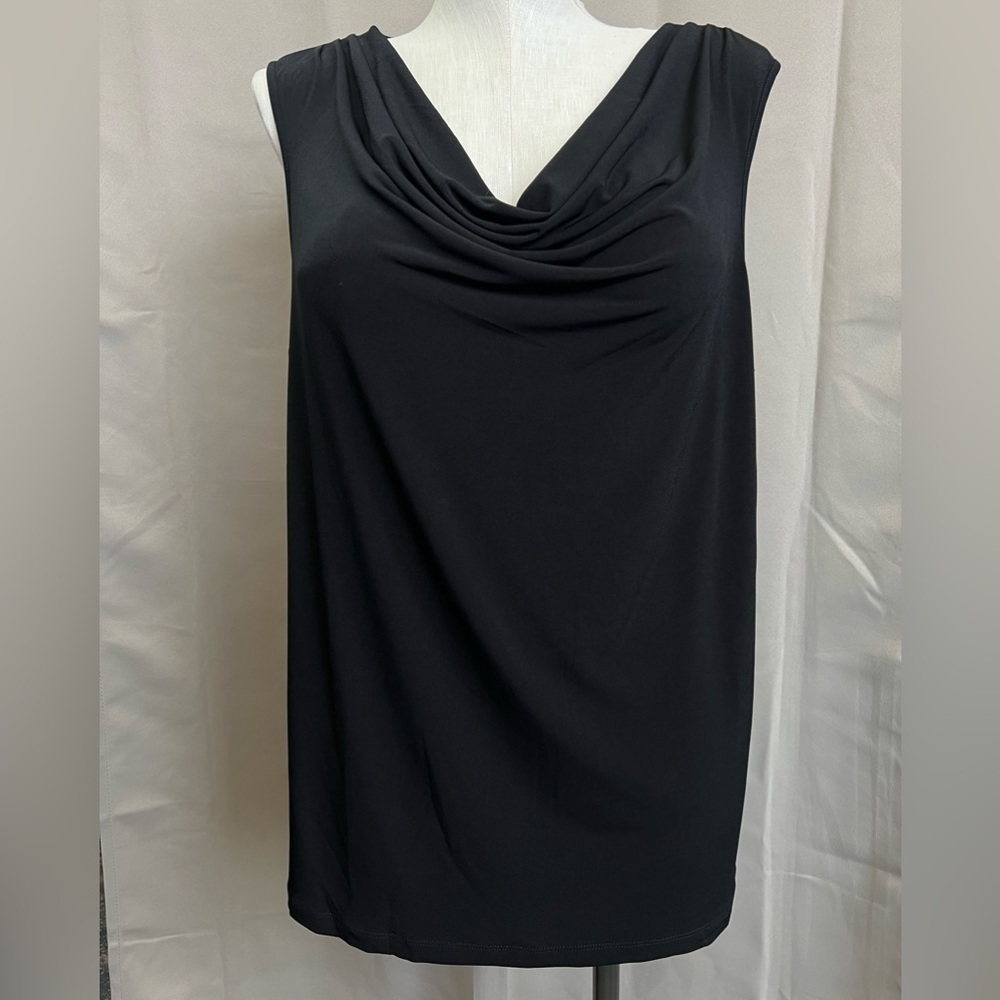 NWT Grace Black Draped Neck Tank Top 2X Stretch Sleeveless Blouse